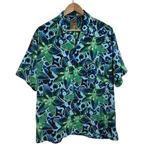 VTG Y2K Pineapple Connections Hawaiian Shirt Mens M Blue Floral Button Up